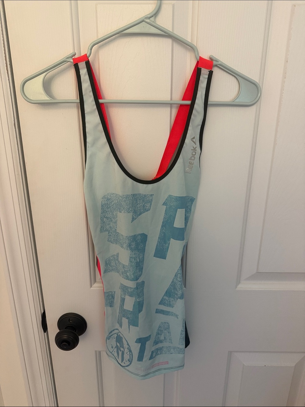 Reebok Light Blue & Neon Pink Graphic One-Piece Swim Tank